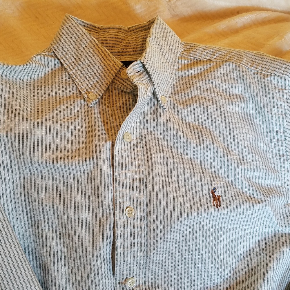 Ralph Lauren grn/wht striped long sleeve shirt